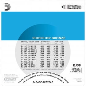 D'ADDARIO EJ38 - струны для 12-струнной гитары, с обмоткой из фосфорной бронзы, Light 10-47 D'ADDARIO EJ38 - струны для 12-струнной гитары, с обмоткой из фосфорной бронзы, Light 10-47