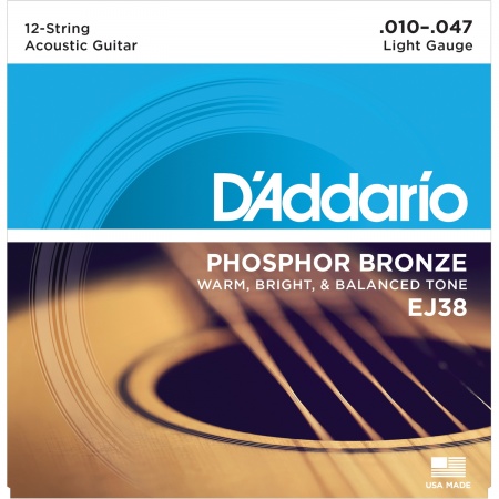 D'ADDARIO EJ38 - струны для 12-струнной гитары, с обмоткой из фосфорной бронзы, Light 10-47 D'ADDARIO EJ38 - струны для 12-струнной гитары, с обмоткой из фосфорной бронзы, Light 10-47