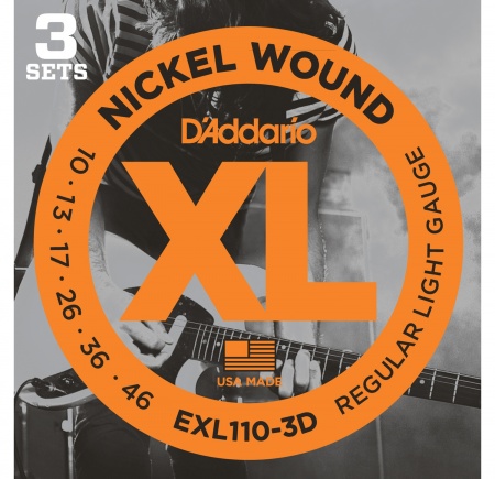 D'ADDARIO EXL110-3D - струны для электрогитары, Regular Light, никель, 10-46, 3 комплекта D'ADDARIO EXL110-3D - струны для электрогитары, Regular Light, никель, 10-46, 3 комплекта