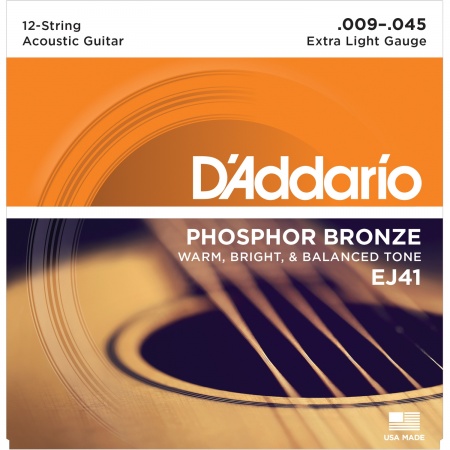 D'ADDARIO EJ41 - струны для 12-струнной гитары, с обмоткой из фосфорной бронзы, Extra Light 9-45 D'ADDARIO EJ41 - струны для 12-струнной гитары, с обмоткой из фосфорной бронзы, Extra Light 9-45